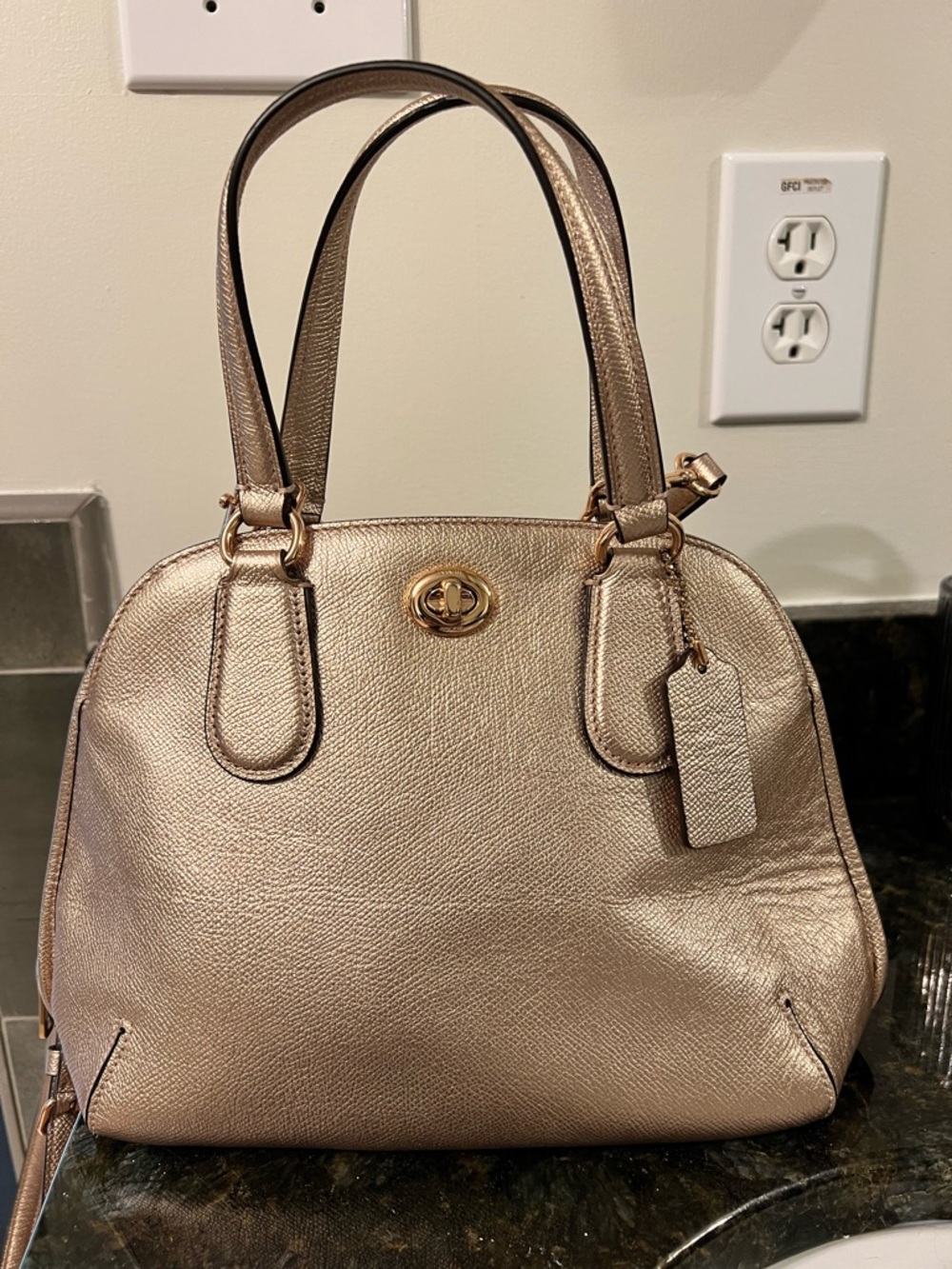 Coach Bag Rose Gold Metallic Leather Prince Street Satchel - Picture 17 of 17